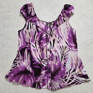 Sere Nade New York M Pleated Button/Tie Front Babydoll Blouse Top Purple